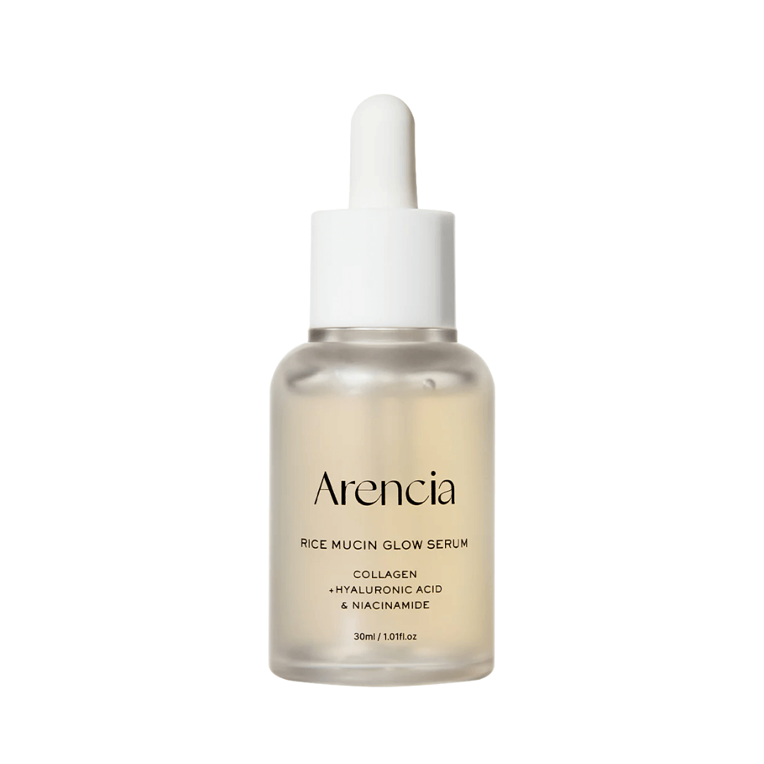 Rice Mucin Glow Serum de Arencia, suero vegano iluminador con mucina de arroz.