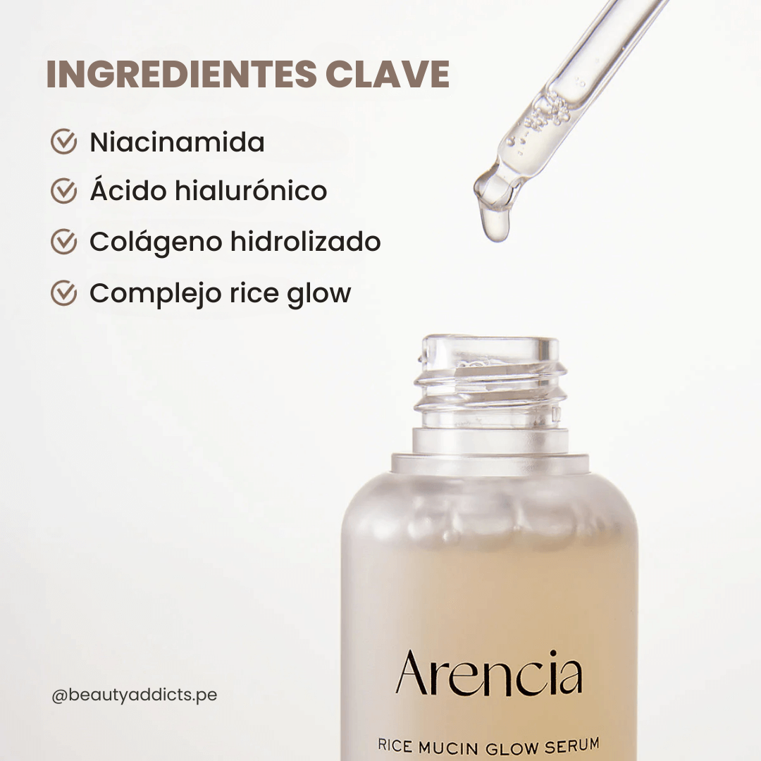 Serum de Arencia con arroz fermentado y colágeno que revitaliza la piel apagada y mejora su textura.