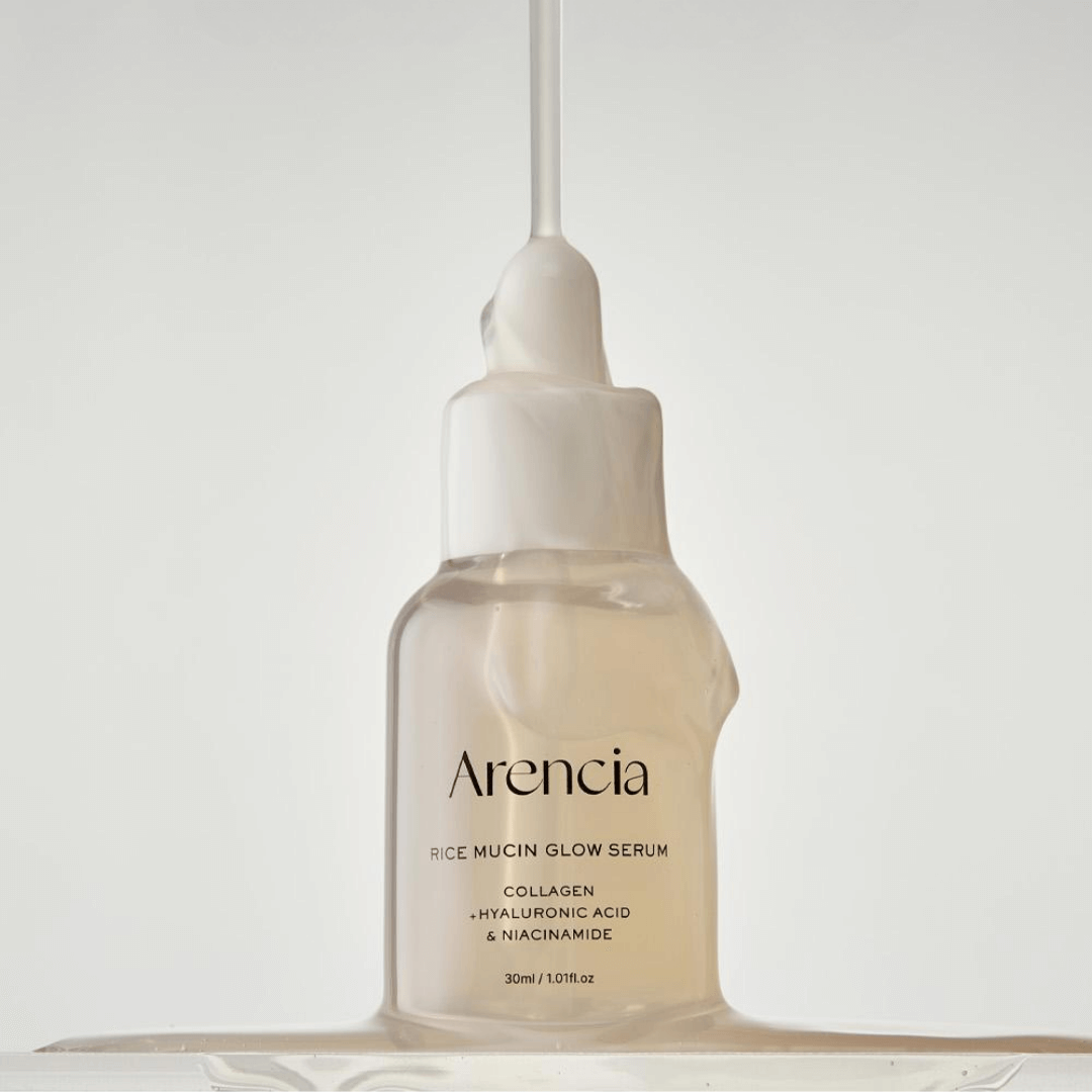 Rice Mucin Glow Serum de Arencia calma, nutre y aporta glow saludable a piel opaca.