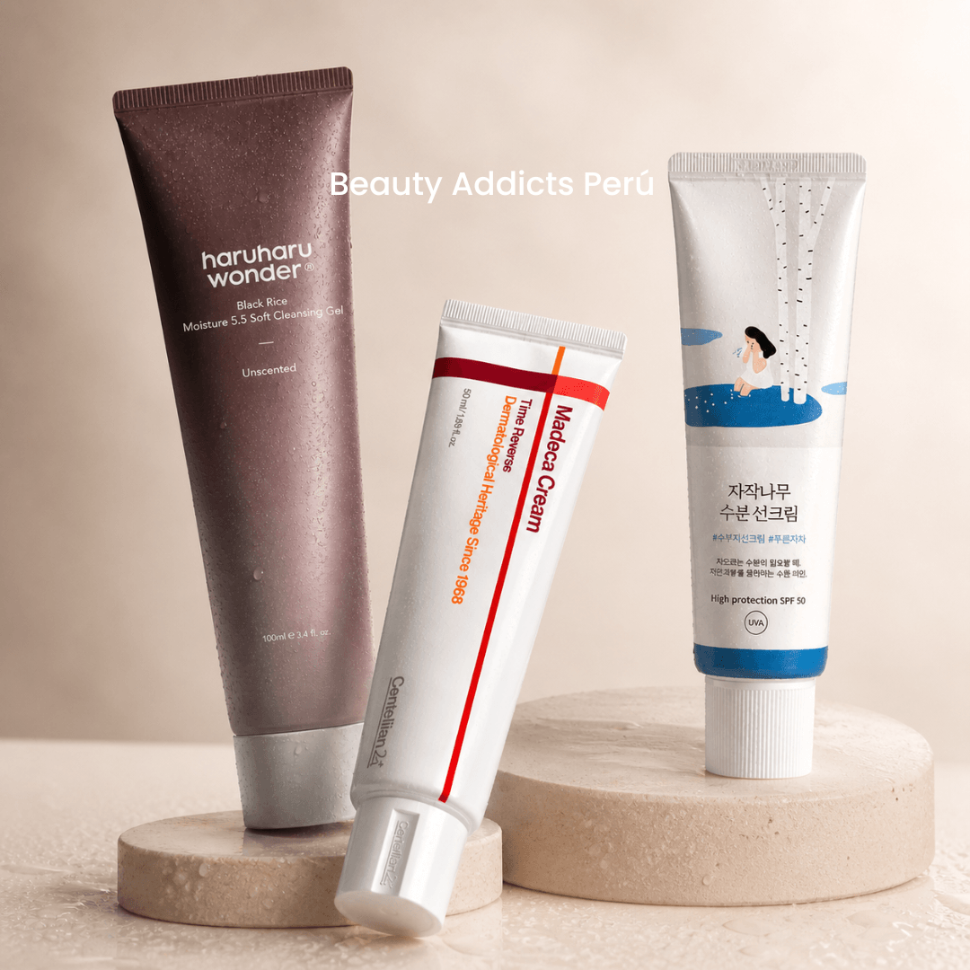 Kit de rutina básica antiedad con productos esenciales para limpiar, hidratar y prevenir signos de envejecimiento como líneas finas y pérdida de firmeza.