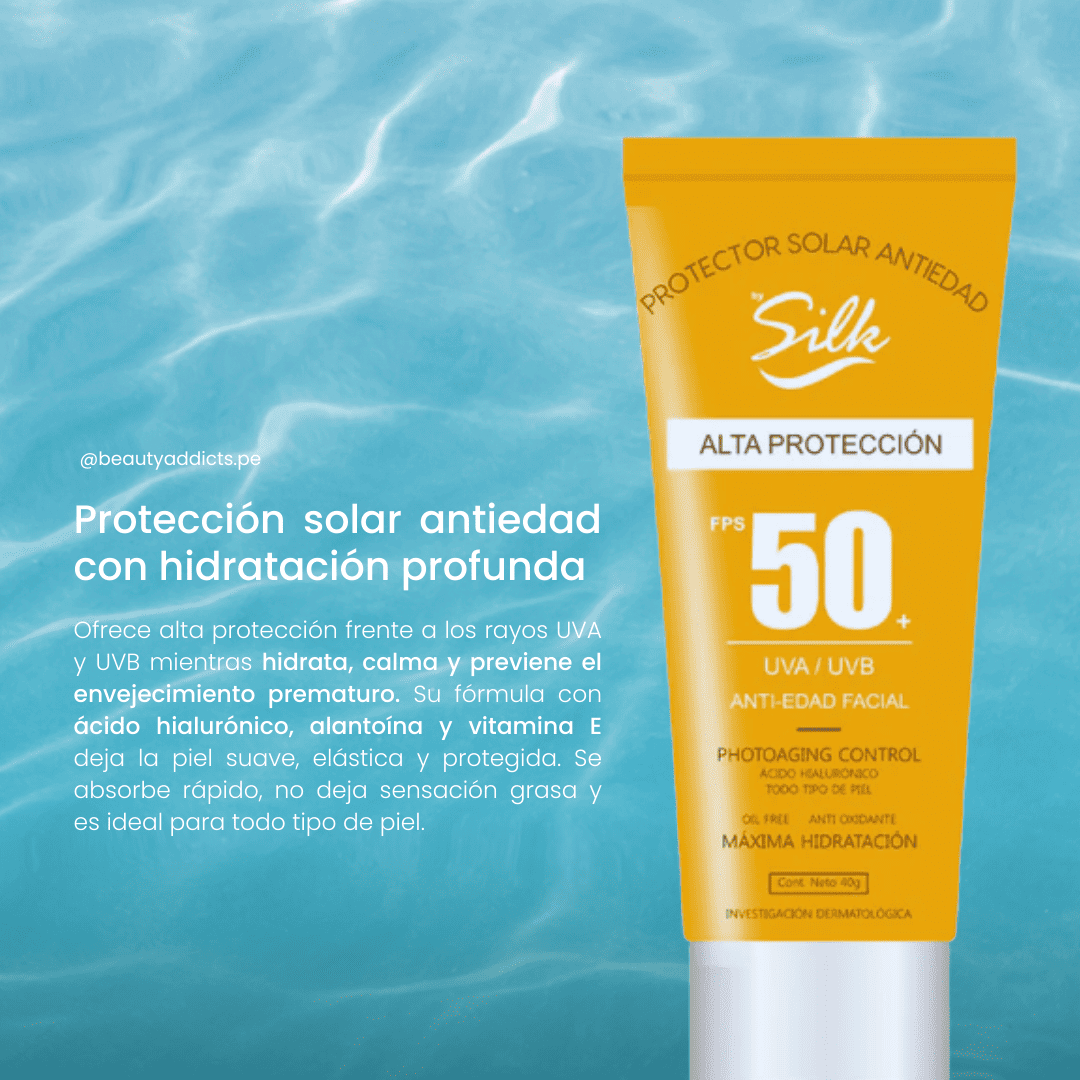 Protector solar de Silk que previene el envejecimiento y mejora la firmeza de la piel.