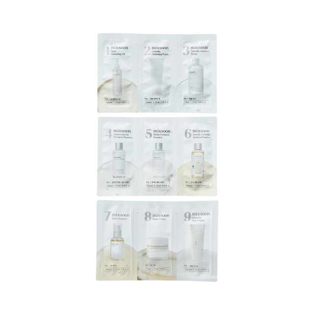 Set de prueba 9 pasos de Mixsoon perfecta para iniciar tu primera rutina de skincare coreano.