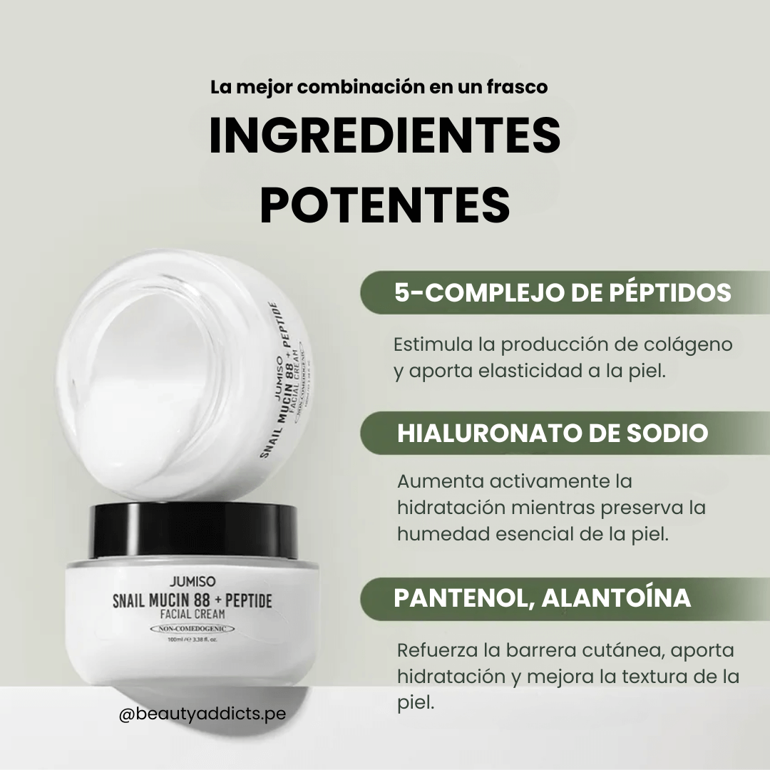 Snail Mucin 88 + Peptide Facial Cream de Jumiso mejora elasticidad.