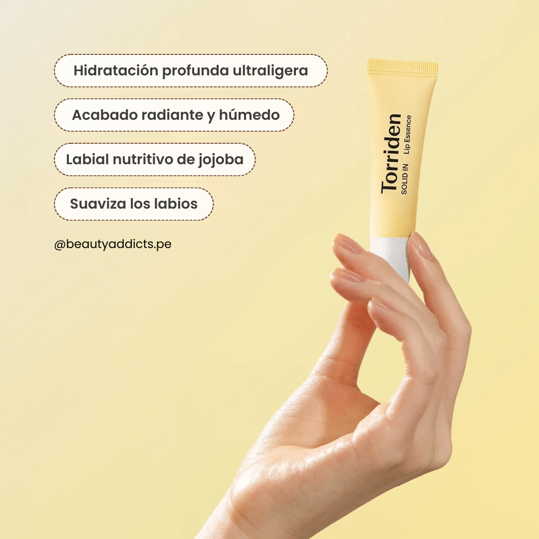 Torriden Solid In Ceramide Lip Essence que hidrata con aceite de jojoba y refuerza con manteca de karité.