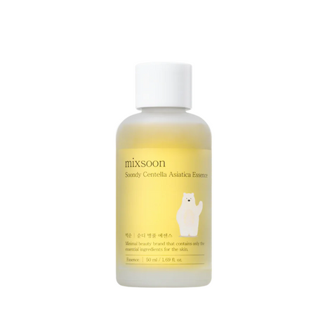 Mixsoon Soondy Centella Asiatica Essence, textura acuosa que hidrata sin dejar residuos.