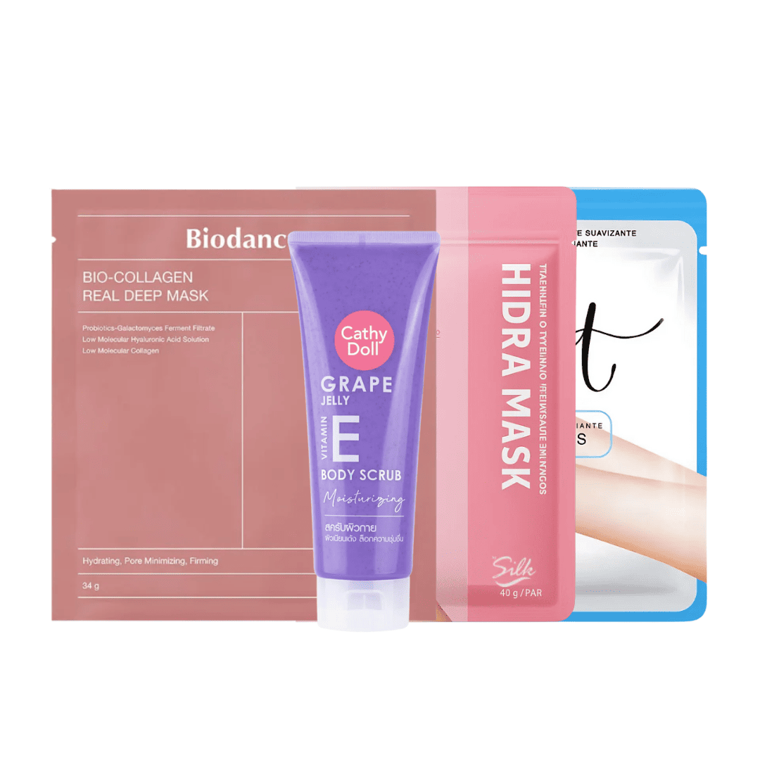 Set Spa en Casa con mascarilla facial, exfoliante corporal, mascarilla para pies y manos