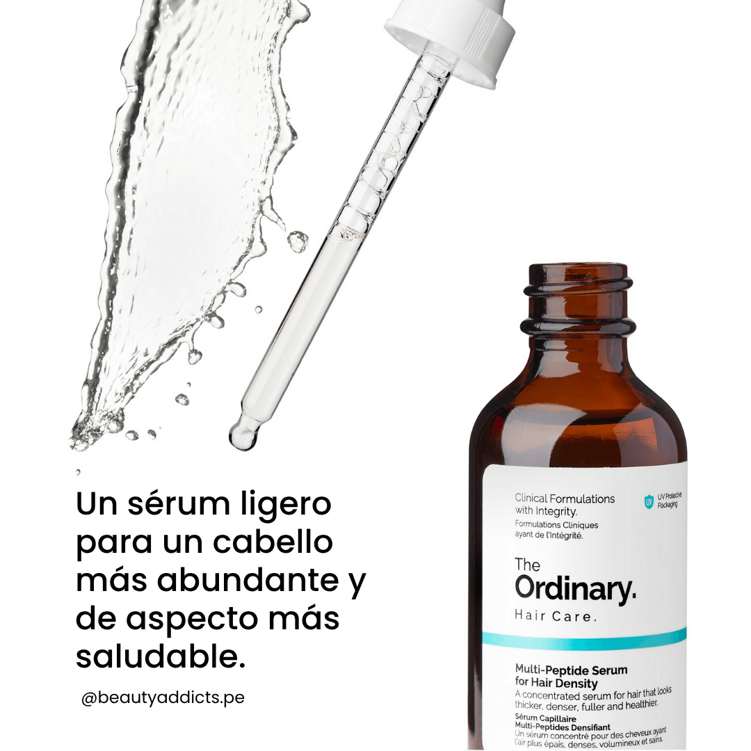 Suero The Ordinary con péptidos para fortalecer raíces y engrosar cabello.