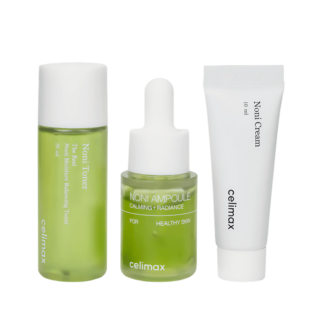 The Real Noni Starter Kit de Celimax, cuidado facial completo en formato compacto.