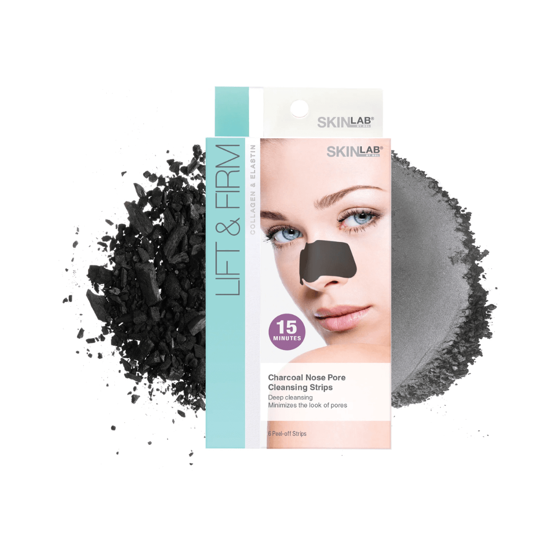 SkinLab Tiras Nasales de Carbón que limpian poros y eliminan puntos negros eficazmente.