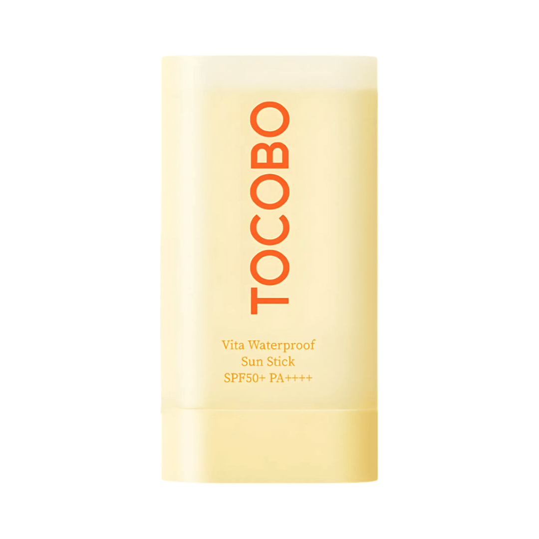 Protector solar en barra TOCOBO Vita Waterproof Sun Stick SPF50+ PA++++ que ofrece alta protección UV en un formato práctico para reaplicar durante el día.