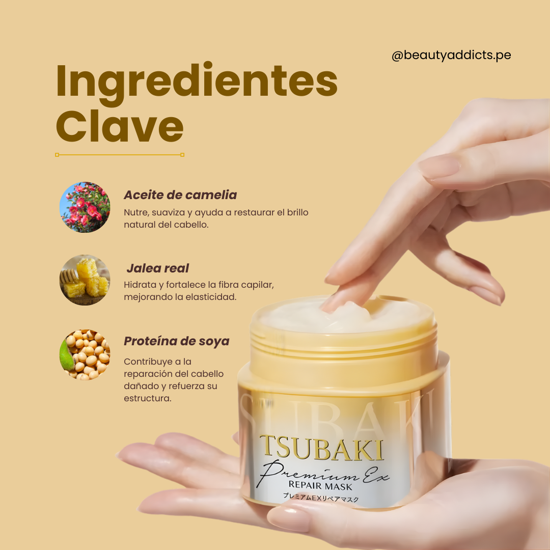 Shiseido Tsubaki EX Repair Hair Mask Mascarilla para cabello japonesa con jalea real para fortalecer y mejorar la elasticidad capilar.