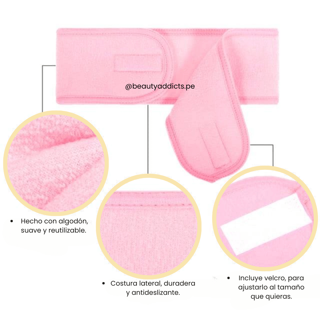 Vincha de algodón antideslizante para rutinas de maquillaje y cuidado facial.