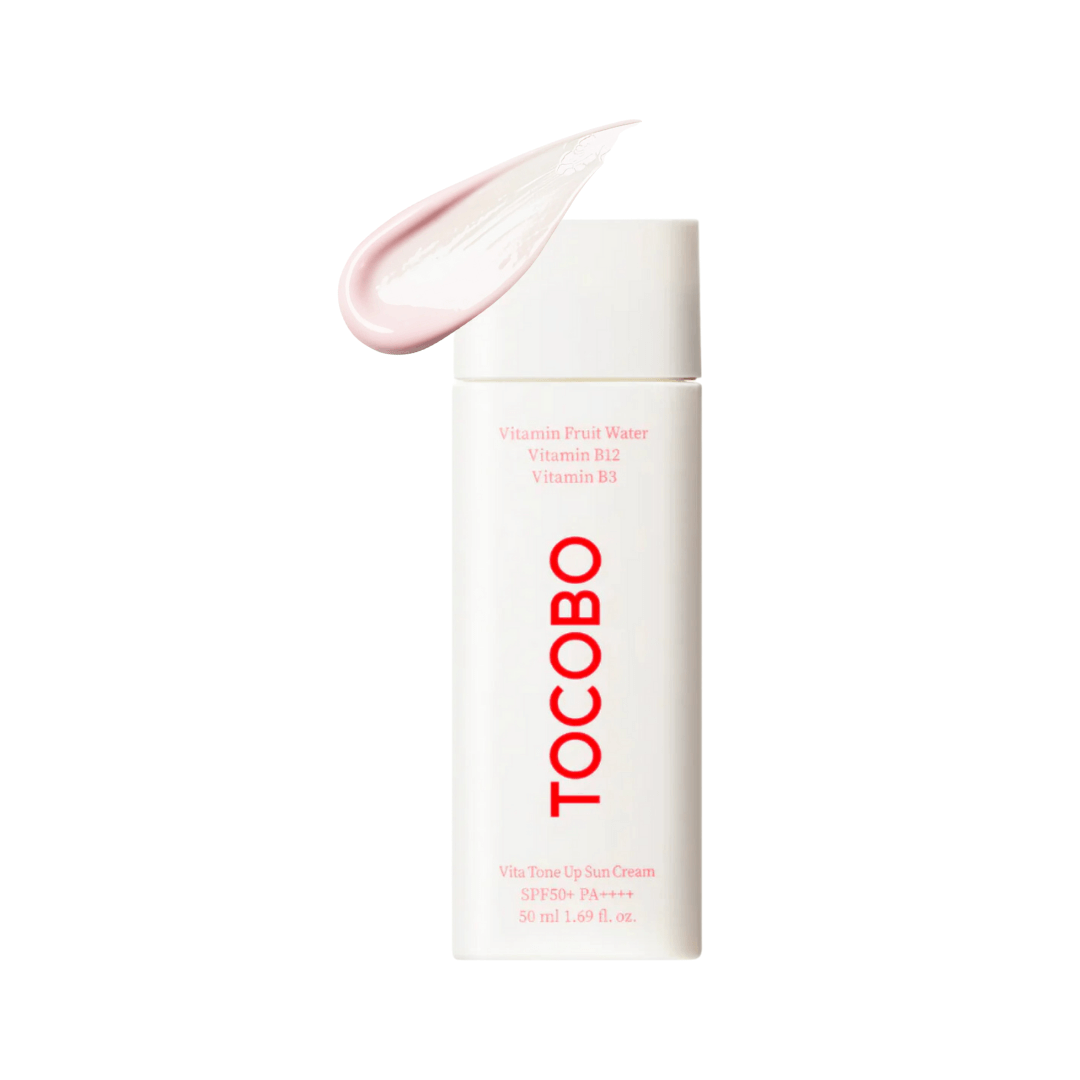 Tocobo Vita Tone Up Sun Cream con SPF 50+ que protege la piel y aporta luminosidad natural.
