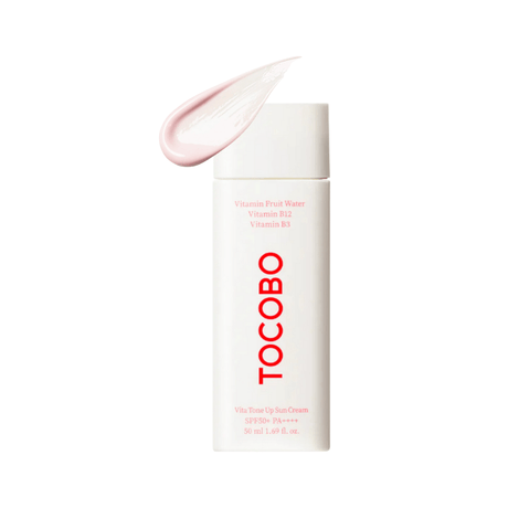 Tocobo Vita Tone Up Sun Cream con SPF 50+ que protege la piel y aporta luminosidad natural.