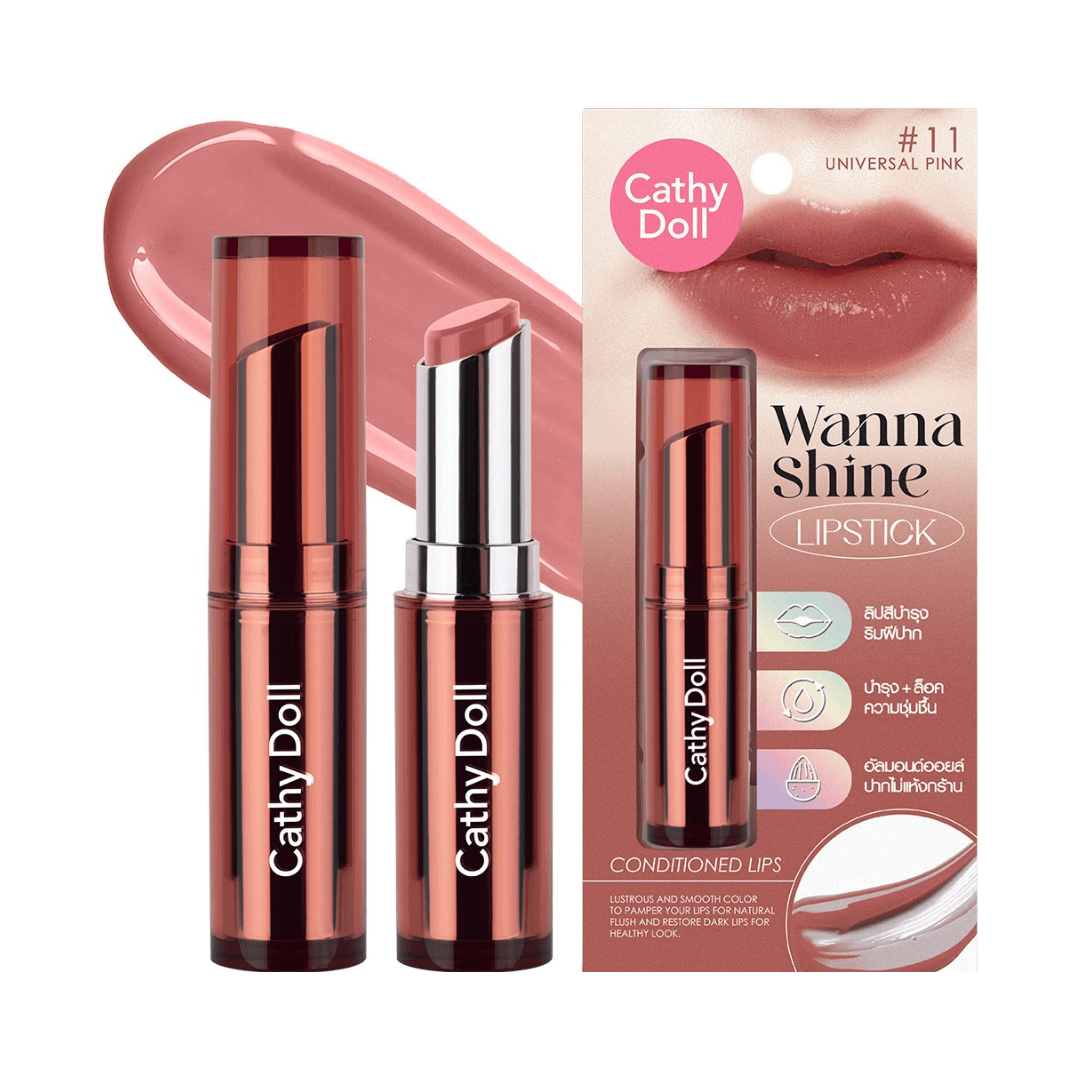 Wanna Shine Lipstick Cathy Doll tono Universal Pink 11.