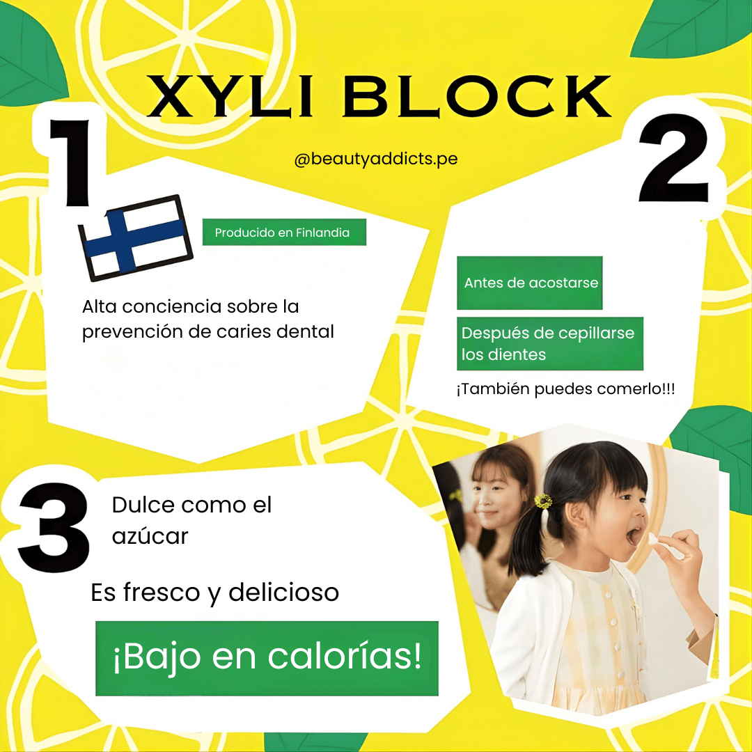 XYLI Block Cavity Preventing Xylitol Strawberry Okuchi protege dientes y encías con dulzor natural.