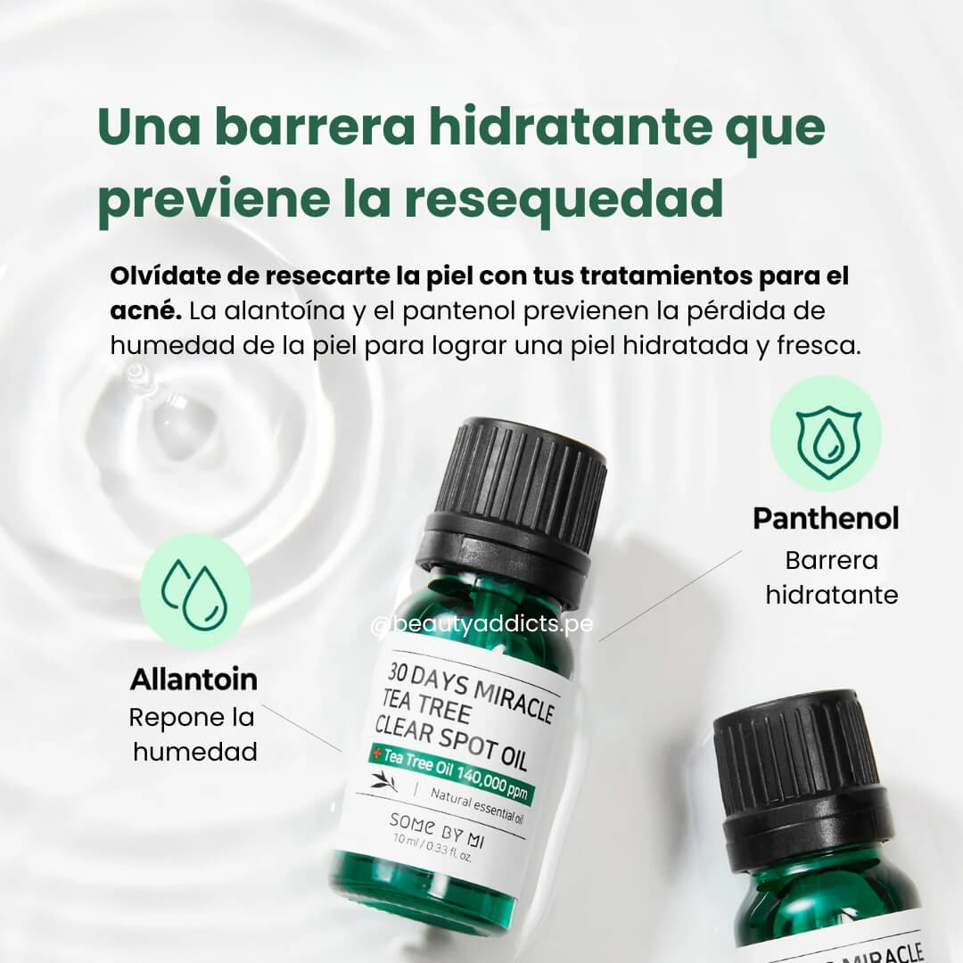 30 Days Miracle Tea Tree Clear Spot Oil, aceite de Some by Mi para tratar brotes y calmar la piel con extracto de árbol de té.