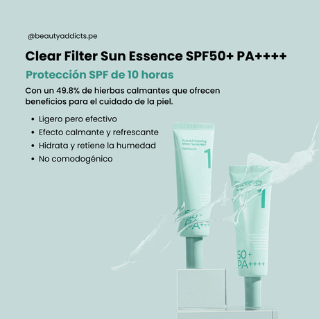 Clear Filter Sun Essence Numbuzin que protege la piel con un 49.8% de hierbas calmantes.