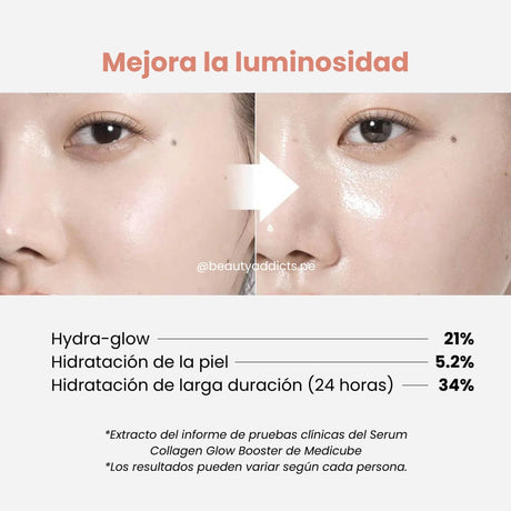 Serum iluminador Collagen Glow Booster de Medicube, diseñado para mejorar la elasticidad y el tono uniforme de la piel.