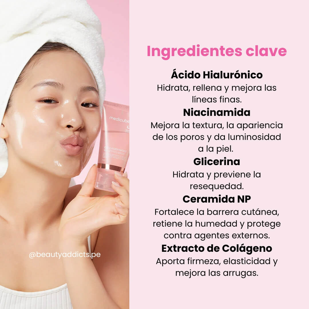 Collagen Night Wrapping Mask de Medicube, mascarilla nocturna que fortalece la barrera de la piel y proporciona hidratación intensa.