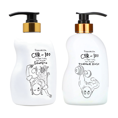 Dúo Elizavecca con shampoo y tratamiento que fortalece el cuero cabelludo con colágeno hidrolizado.