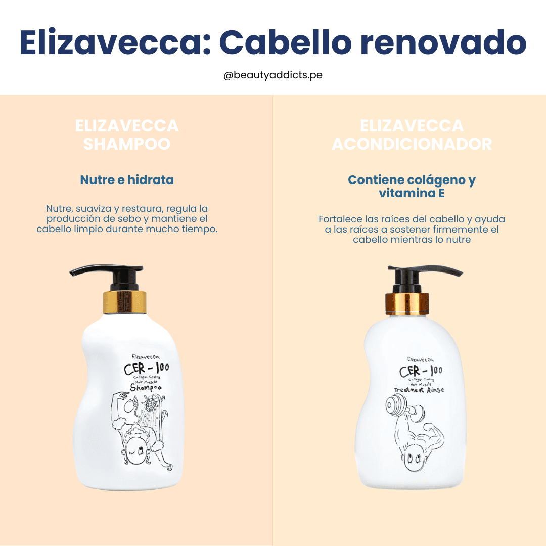 Dúo Elizavecca CER-100 Collagen Coating Hair Muscle que suaviza la fibra capilar y reduce el quiebre.
