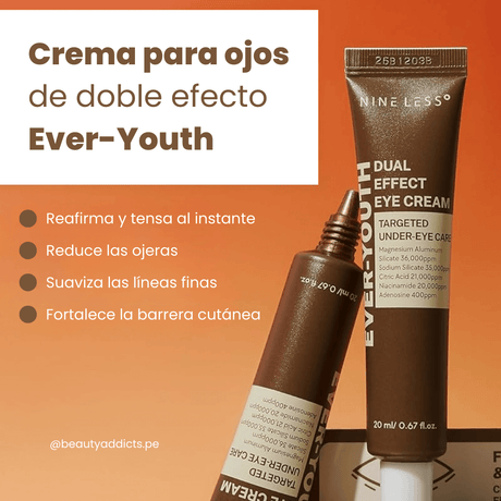 Dual Effect Eye Cream Nineless para suavizar arrugas y ojeras.