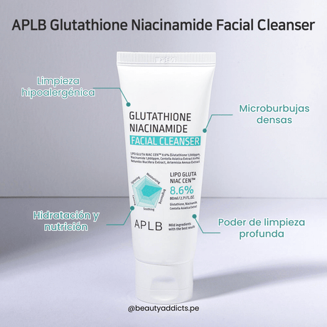 APLB Glutathione Cleanser para un tono uniforme gracias a la fórmula con niacinamida y glutatión.