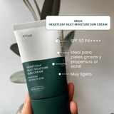 Crema solar Anua Heartleaf ligera, hidratante y calmante SPF50.