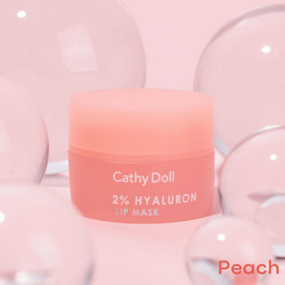 Mascarilla hidratrante de labios de ácido hialuronico, 2% Hyaluron Lip Mask de Cathy Doll, en tono Peach, un cálido y delicado color melocotón que realza la frescura natural de los labios mientras los hidrata profundamente.  