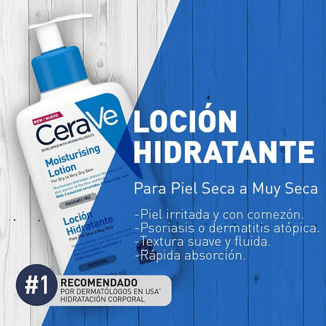 CeraVe Loción Hidratante para ayudar a la piel irritada y con comezón.