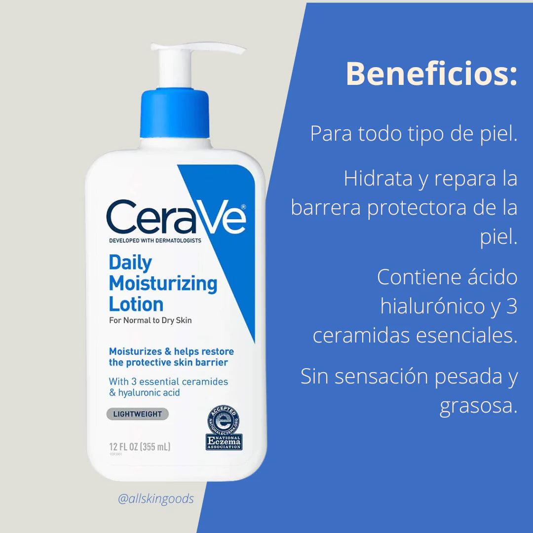 CeraVe loción hidratante sin sensación pesada ni grasosa.