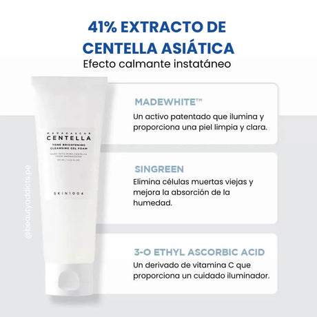 Skin1004 Madagascar Centella Cleansing Gel Foam, limpiador suave que elimina impurezas y aporta luminosidad a la piel.