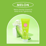 Melon Sherbet Vitamin A Body Scrub Cathy Doll elimina células muertas con gránulos suaves.
