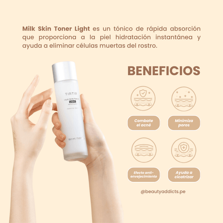 Milk Skin Toner Light TIRTIR regula el sebo y minimiza poros gracias a la niacinamida. 