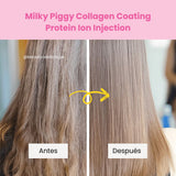 Elizavecca Milky Piggy Collagen Coating Protein Ion Injection, fórmula enriquecida con proteínas y colágeno para nutrir profundamente el cabello.