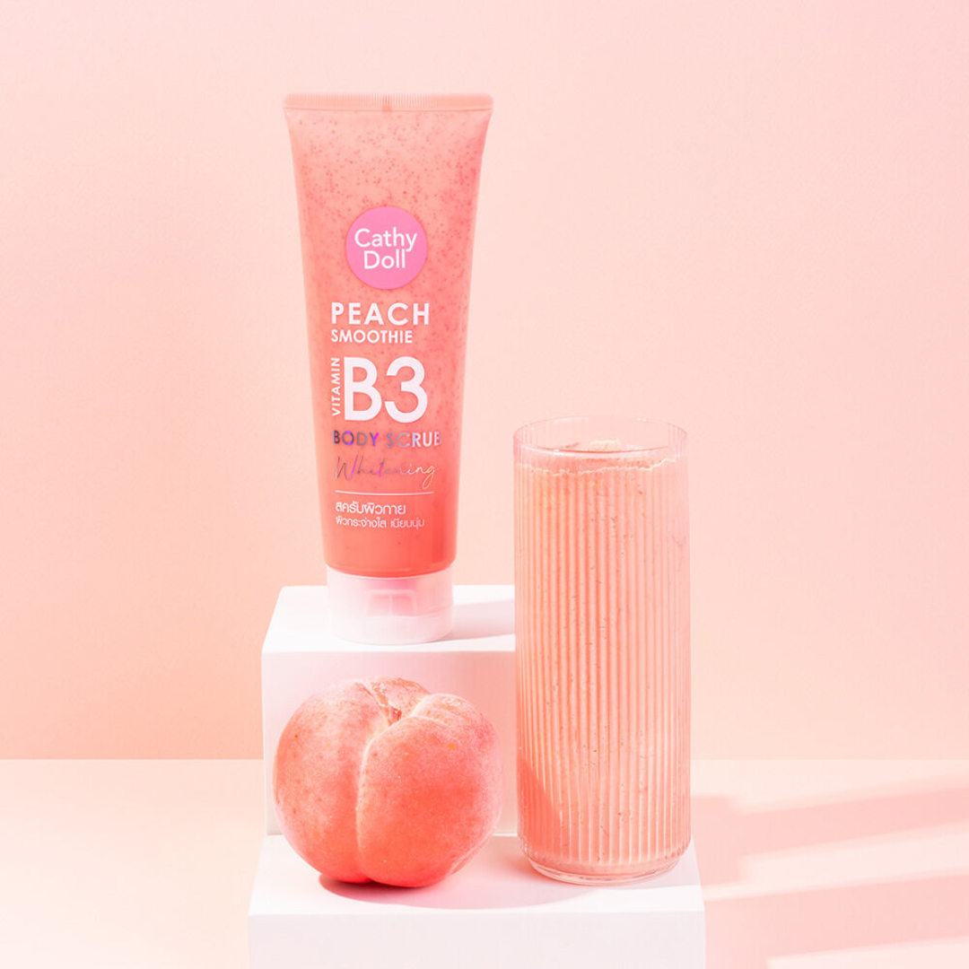 Peach Smoothie Vitamin B3 Body Scrub Cathy Doll elimina células muertas y suaviza.