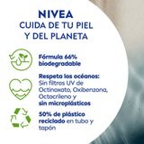 Protector solar Nivea SPF50, diseñado para pieles grasas, controla el brillo y protege del daño solar.