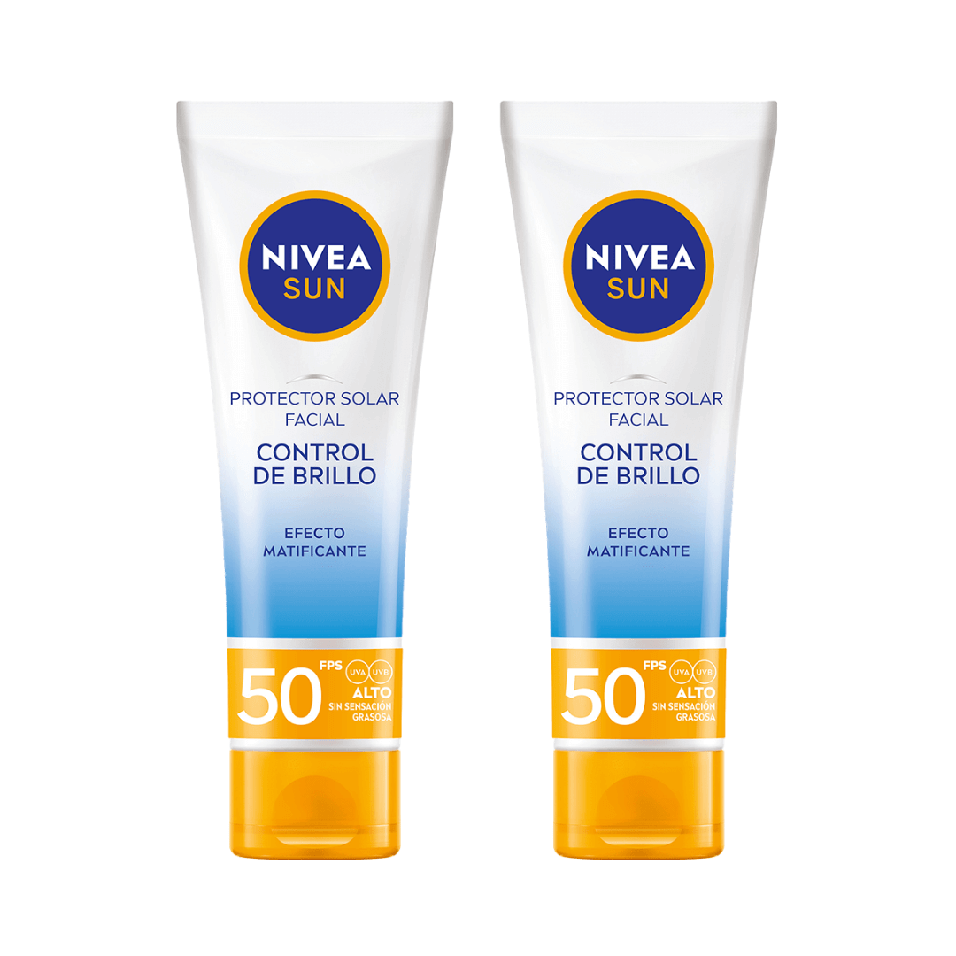 Protector solar Nivea Control de Brillo SPF50, ideal para piel grasa, protege del sol mientras controla el brillo.