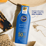 Protect & Hydrate con Pantenol, protector solar que ofrece alta protección y mantiene la piel suave e hidratada.