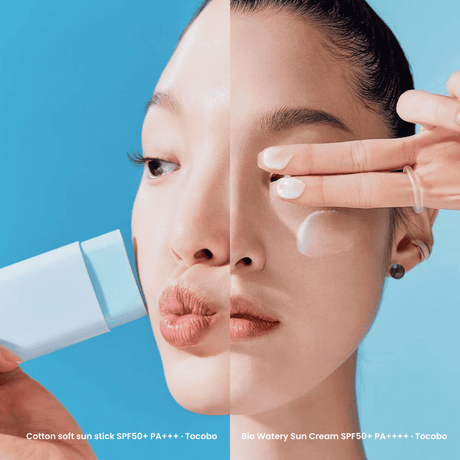 Tocobo protector solar líquido y en barra solar que ofrece protección diaria y portátil.