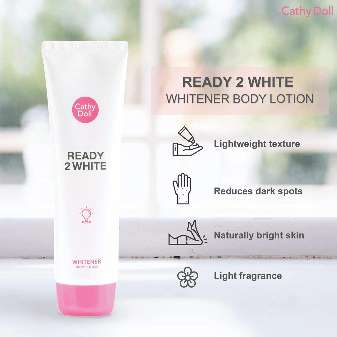 Ready 2 White Whitener Body Lotion Cathy Doll atenúa zonas opacas del cuerpo.