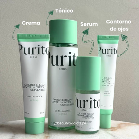 Purito Wonder Releaf Centella Serum, suero calmante sin perfume que fortalece y equilibra la piel con extracto de centella asiática.