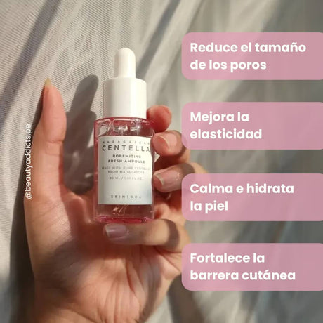 SKIN1004 Madagascar Centella Poremizing Fresh Ampoule, fórmula ligera que minimiza poros y controla el exceso de sebo.