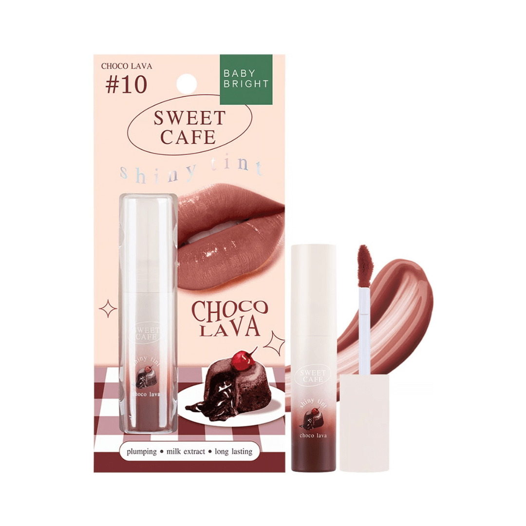 Labial Sweet Cafe Shiny Tint de Baby Bright tono Choco Lava 10, maquillaje labial hidratante y de larga duración.