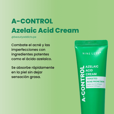 A-Control Azelaic Acid Cream con textura ligera que trata el acné, reduce rojeces e hidrata.