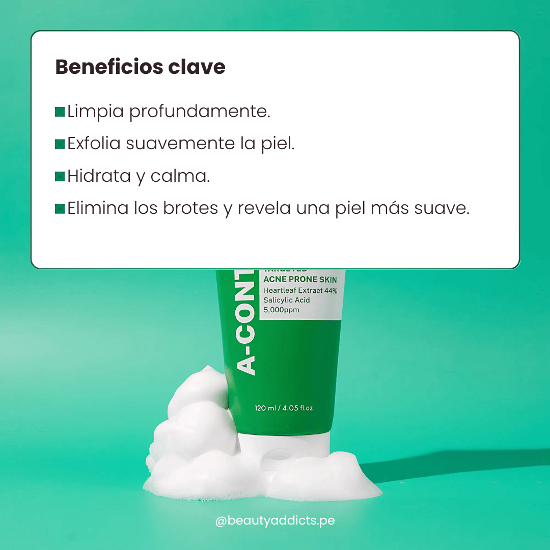 A-Control Heartleaf BHA Cleanser que calma inflamación con 44 % de heartleaf y limpia sin resecar.