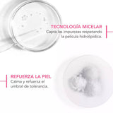 Agua micelar Sensibio H2O Bioderma desmaquilla rostro y ojos sin enrojecer la piel.