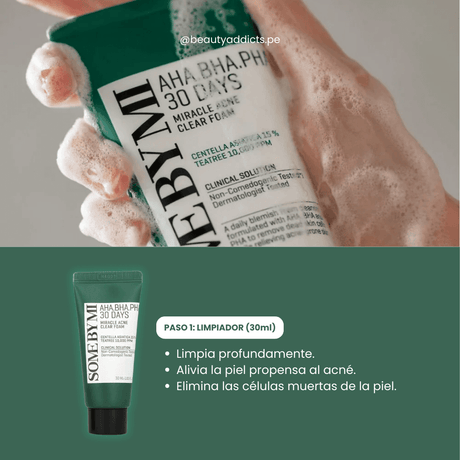Tratamiento intensivo antiacné con AHA BHA PHA para piel grasa.