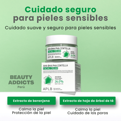 AHA BHA PHA Centella Facial Cream diseñada para reducir irregularidades, afinar poros y mejorar la luminosidad del rostro.